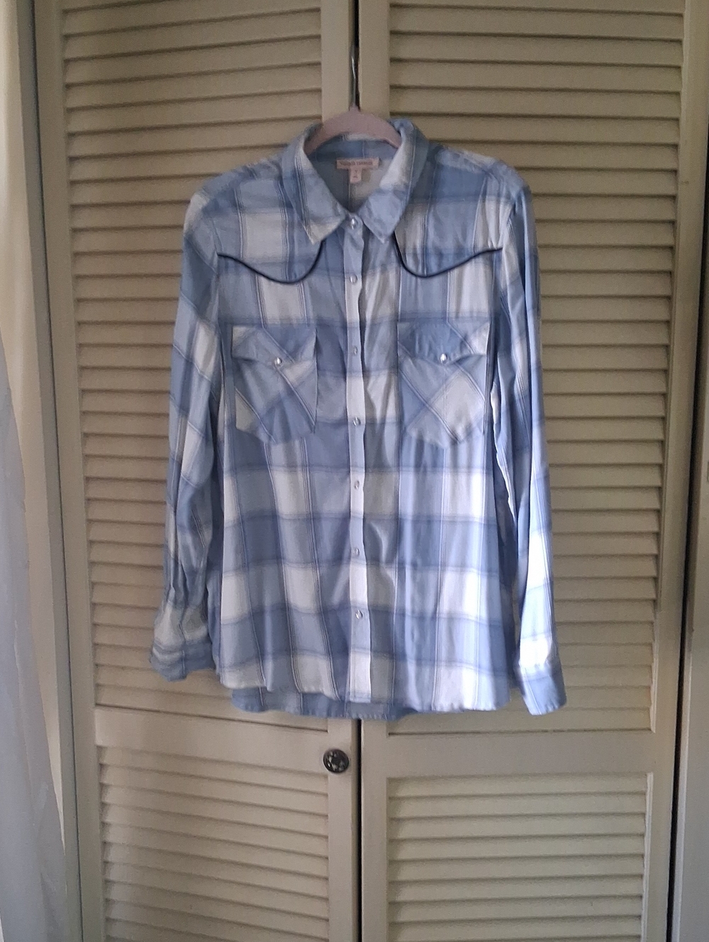 Light Blue Plaid Western Button-Up Shirt